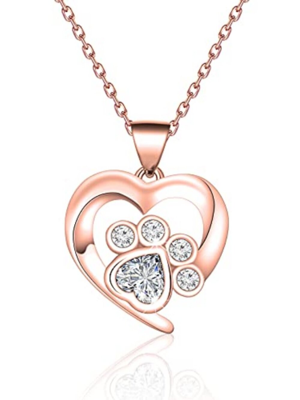 New‎ -Pet Lover Gifts Paw Print Necklace Cubic Zirconia Puppy Dog Cat Pet Paw